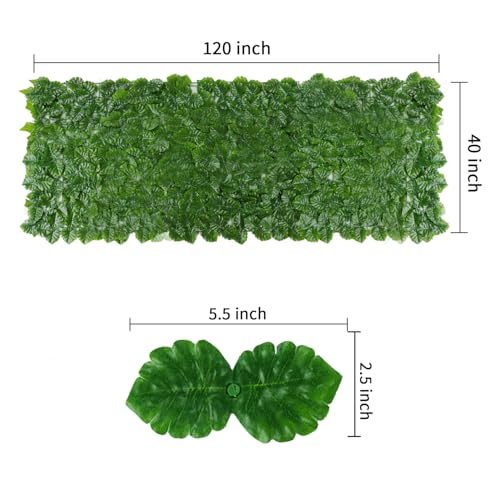 Jinwu Printed Monstera Leaf Privacy Fence Screen – 39.4 x 118 Inch Artificial Ivy Privacy Screen for Outdoor Garden Patio Balcony, Upgraded Reinforced Base & 100 Green Zip Ties(7.9 inch) - size: 39.4x118 in(Type4)
