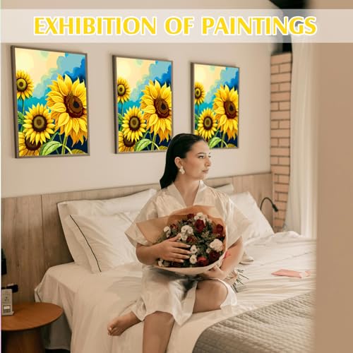 Cholemy 8 Set Paint and Sip Kit for Adults 8'' x 10'' Pre Drawn Canvas with Wooden Easels Acrylic Paint Brushes Wash Cup Palette Apron for Painting DIY Date Night Party Supplies(Sunflower) - style: Sunflower