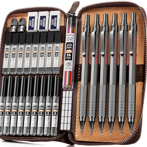Nicpro 33PCS Black Metal Mechanical Pencil Set in Leather Case - color: Black, size: 33pcs