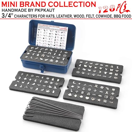 128Pcs 3/4" Custom Branding Iron for Wood, Leather Branding Stamp | Mini Wood Branding Iron on Letters Personalized, Number/Alphabet/Leather Burning Stamps Woodworking Kit for Hats, Steak, Food - size: 128PCS 3/4" Assorted Characters Full Set