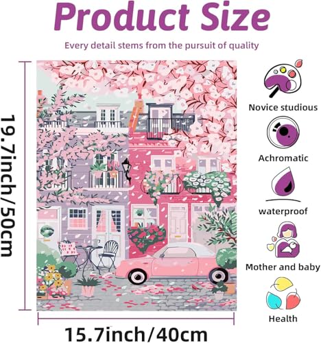 Ekuxom Sakura City Paint by Numbers Kit for Adults on Canvas 16x20 Inch | Acrylic Adult Paint by Number Kits -Flowers Watercolor Oil Number Painting for Home Decor Gift (Without Frame) - color: Sakura City