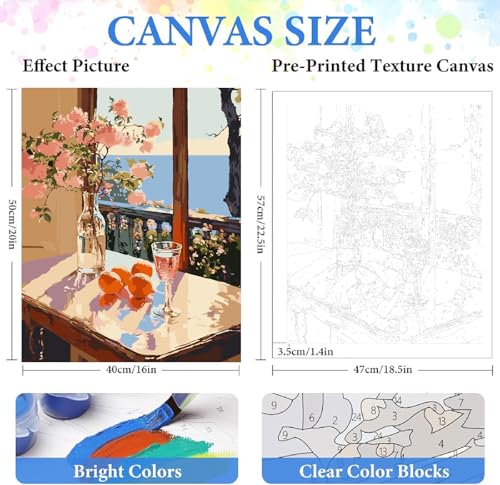 ZRIZQ Paint by Numbers Kit for Adults Beginner,Flowers Landscape,16x20 | Full set with wooden brushes,rolled canvas,rich paints.Calming activity.Beginner friendly.Just open and paint. - color: 16"X20"Rolled Canvas-Flowers 6