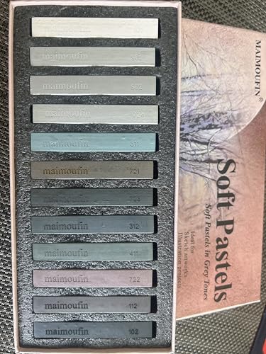 12-Pack Gray Tone Soft Chalk Pastel Sticks Artist Chalk | Square Blendable Soft Chalk Pastels for Artists Professional Grade, High Pigment, For Sketching, Drawing & Illustration - color: Grey