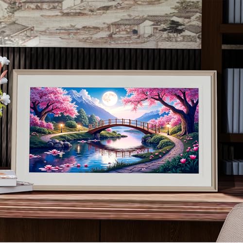 SparkGlow Cherry Tree Landscape Diamond Art Kits for Adults Large Size | Moon Diamond Painting Kits for Beginners, Full Round Drill, Large Diamond Painting for Wall Decor, Gifts, 27.5 X 15.7 Inch - color: Landscape 006