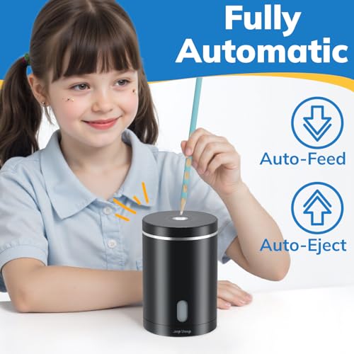 Fully Automatic Electric Pencil Sharpener, Rechargeable | Auto In and Out, Hands-Free for Standard 6-8mm Pencils, Perfect for Classroom and Home Use (Black and Silver) - color: Black & Silver