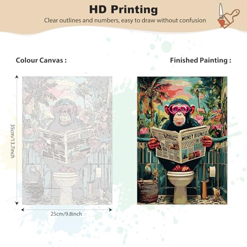 EOBROMD Framed Paint by Numbers Kits for Adults with Wooden Easel, Funny Monkey DIY Kits Crafts for Beginner on Stretched Canvas, 3 Brushes and Acrylic Paint for Home Decor 10x14 Inch - color: LG046