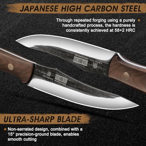 HOSHANHO Steak Knives Set of 6, Sharp 4.5" Non Serrated Steak Knife Set | Hand Forged High Carbon Steel Dinner Steak Knives with Full Tang Wood Handle, Gift with Men - size: 4.5"