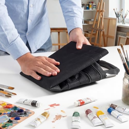 JusArt Art Portfolio Bag, 24x36 Foldable Light Weight Portfolio Folder Case with Adjustable Shoulder Strap, Leather Corners, Waterproof Art Bag for Artists and Adults for Artwork, Poster, Sketching - size: 24x36