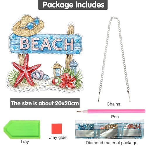 Bimkole Beach Hanging Diamond Pearl Art Kits for Adults Pendant C14 | DIY 5D Special Crystal Diamond Painting Starfish Window Suncatcher, Acrylic Pearl Art Autumn Winter Wall Decor 7.8x7.8 Inch - color: Beach