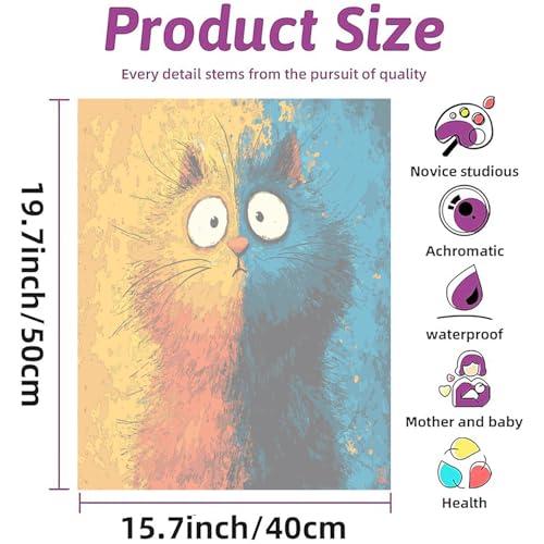PSENIW Paint by Numbers Kit for Adults Beginners,Abstract Cat 16x20 inches | Animal Digital Painting For Home Wall Decoration And Gifts,Abstract Cat Frameless Beginner DIY Acrylic Watercolor - color: brown