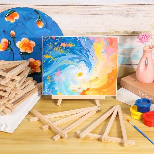 Canvas Painting Party Kit for Adults, 24 Pack 8 x 10 Inch Canvas Boards and Wooden Easels Stands for Group Painting Sip and Paint Night - style: Canvas and Easel 24