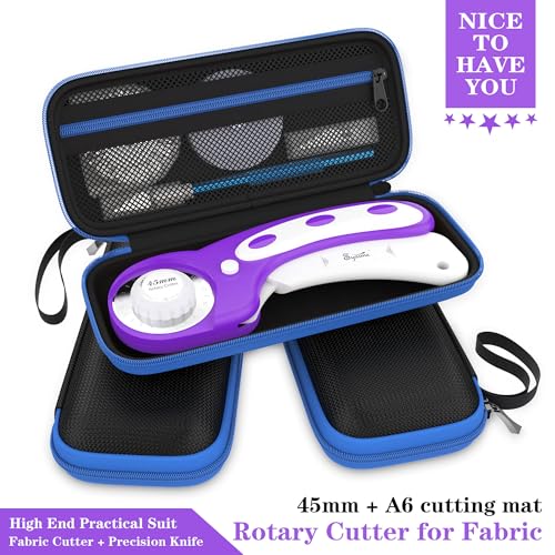 45mm Rotary Cutter | Rotary Fabric Cutter | Rotary Cutters for Sewing, Scrapbooking, Hobbies, DIY | A6 Cutting Mat, Storage Boxes, Precision Knives, Ruler, Spare Blades | Fabric Roller Cutter (Purple) - color: Purple