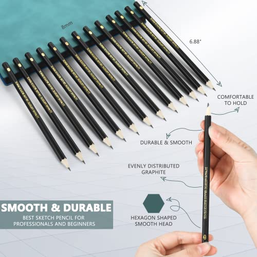 Luwans Drawing Pencils Set of 14 (B - 12B) Sketch Pencils for Drawing - Art Pencils for Shading, Sketching & Doodling | Professional Graphite Pencil for Artists & Beginners