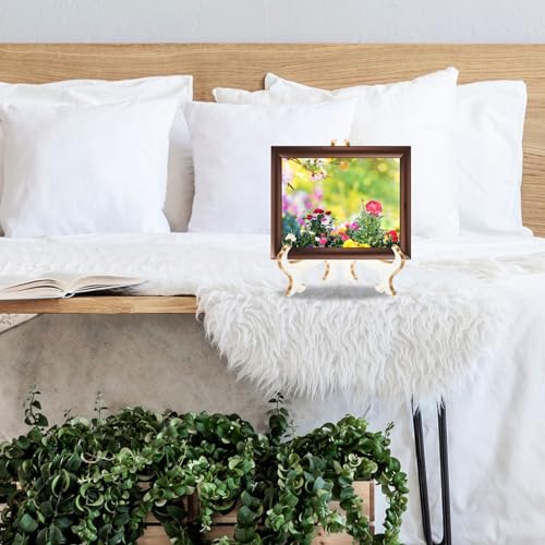 PATIKIL 2Pack 9" Acrylic Decorative Plate Stand Holder Table Use White Gold | Foldable Picture Easel Frame Holder, for Displaying Photos Card Canvases