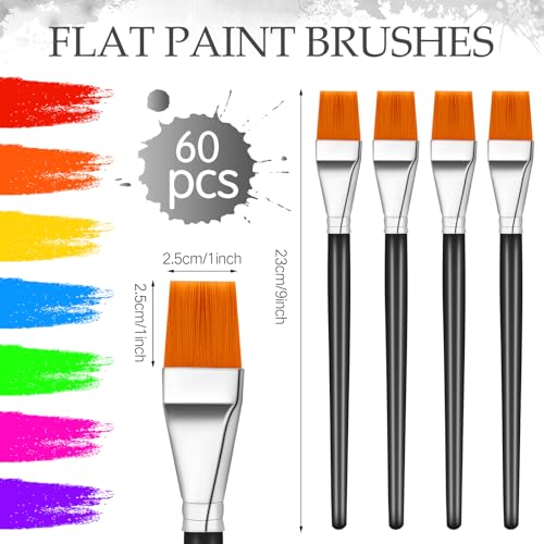 Crtiin 60 Bulk 1 Inch Flat Paint Brushes for Acrylic Painting Large(Black) - color: Black, size: 1 Inch