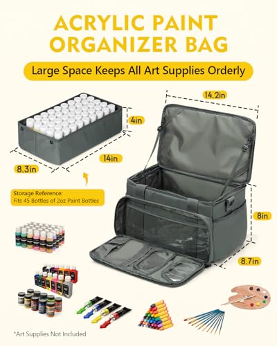 Magicfly Large Art Bag, Waterproof Paint Organizer Bag with Drawing Easel | Art Bags for Supplies, Easy-to-Carry, Non-Slip Base, Ideal for Artists & Art Students, Outdoor/Travel/Class/Home Use - color: Grey