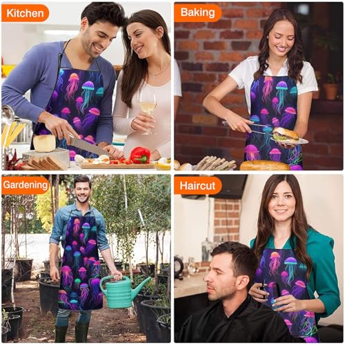 Apron with 2 Pockets,Kitchen Chef Artist Aprons for Cooking Gardening Baking Painting, Waterproof Apron 33" x 27" - color: Jellyfish