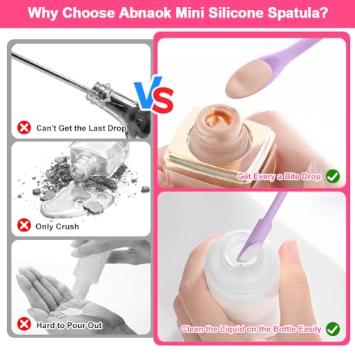 9 Pieces Mini Silicone Spatula-Makeup Spatula-Small Silicone Spatula-Thin Spatula Set for Skinny Openings-Abnaok Tiny Scraper for Jar,Kitchen Bottles,Cosmetic