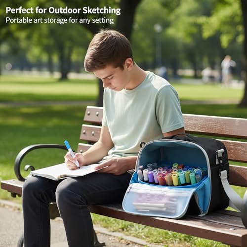 Togood Marker Organizer Bag - Large Storage Crossbody Tote for Marker Pens 130PCS+, Portable Art Supplies Case for Pens, Pencils, Books. Black - color: black