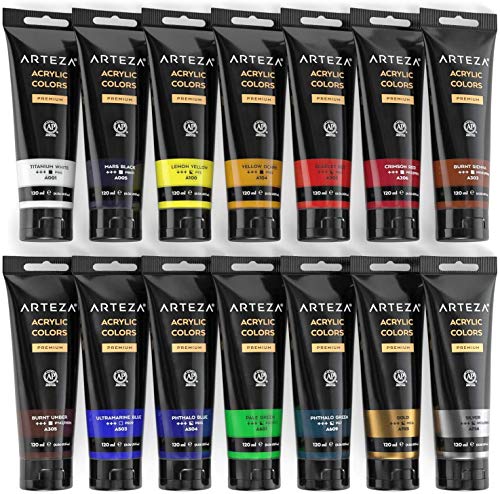 ARTEZA Acrylic Paint Set of 14 Colors, 4.06 Ounce Tubes, Non- Acrylic Artist Paints. Art Supplies for Painting - style: 14 Pack