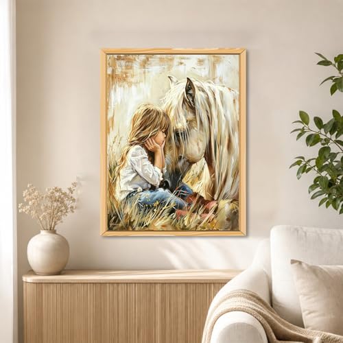 WULINHUAFA Horse Diamond Painting Kits for Adults, Diamond Art 12x16 inch | Girl 5D Full Round Drill Gem Art Painting Kits Beginner, DIY Diamond Painting Gem Art and Crafts for Home Wall Decor - color: GIRL