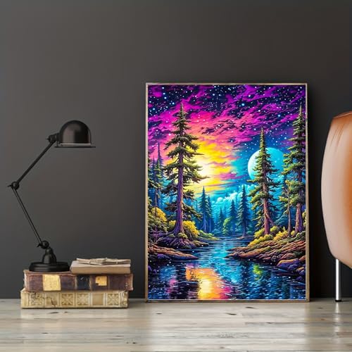 SHONGSHU 5D Diamond Art Kit for Adult, Colorful Starry Forest Landscape, Diamond Painting Kits for Beginners, Fantastic Landscapes DIY Full Drill Dots Gem Art Paint for Home Wall Decor 12 x 16 Inch - color: SK1