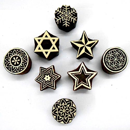 Pack of Elegant Design Wooden Blocks Stamps for Printing on Textiles, Pottery Crafts,Henna, Scrapbooking (Set of 8) - size: Pack # 109