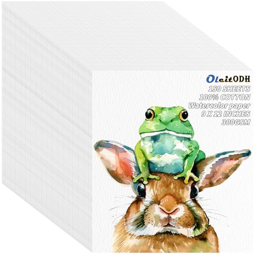 150 Sheets 100% Cotton Watercolor Paper Bulk -140LB/300GSM Art Paper-9 x 12 inch Painting & Craft Paper, Finger Paints, Watercolor, Tempera, Drawing, Art Room & Home School Crafts - style: 9x12in-140LB/300GSM