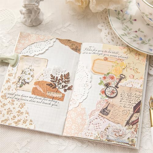Doraking 100pcs Vintage Floral Scrapbook Paper Journaling Stickers | Material Paper Assorted Sticker Set Memo Junk Journal Supplies for Bullet Journaling Retro Crafts Planner Collage Card Album - color: Pink
