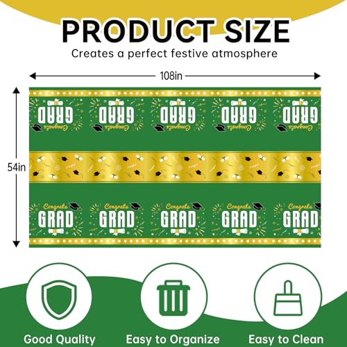 4 Pack Graduation Tablecloth 54"x108" Disposable Plastic Tablecloths Gongrats Grad Tablecover for Graduation Party Supplies (Green) - color: Graduation Green