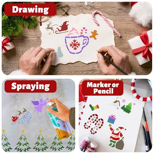 72 PCS 3x3 Inch Christmas Stencils for Painting - Snowflake Santa Claus Christmas Tree Reusable Christmas Painting Templates on Wood, Glass, Fabric, Window Door Decor DIY Decoration - style: 72PCS Christmas