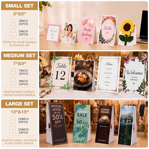30 Pack Cardboard Easel Stand 15" & 12" Self Adhesive Cardboard Easel Back Display Stand for Table Top Photo Picture Poster Foam Board Painting Canvas Art Craft Retail Wedding Sign Holder - size: 12" & 15"