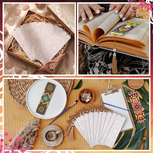 Kosiz 12 Pcs Mandala Paint by Number Kit for Adult Wood Bookmark | Mini Flower Paint by Numbers Kit, Painting Decor, Floral Tassels Blank Bookmarks, for Small DIY Craft Book Lovers Gift 7x2 '' - style: Mandala