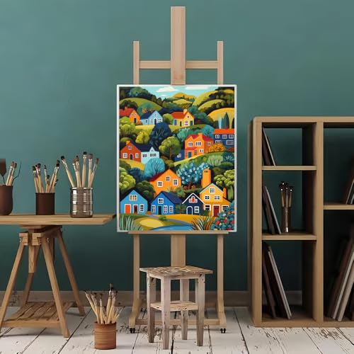 Natuyalo Mountain Paint by Number Kits for Adults - Town Landscape Paint by Numbers for Beginner, House Trees Acrylic Painting by Numbers for Home Wall Decor Gift (16x20 inch) - color: Color-08