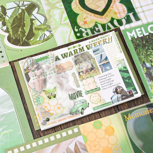 Scrapbooking Supplies Kit, Aesthetic Junk Journal Supplies, Scrapbook Kit | Cute Stationary Set with Bullet Journaling Stickers, Vintage Ephemera Collage Craft Supplies Gift for Adults Women Beginner - color: Mist Island Poems