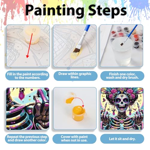 Skull Paint by Numbers Kit for Adults, Adult Paint by Number Kits 16x20 in - color: Skeleton