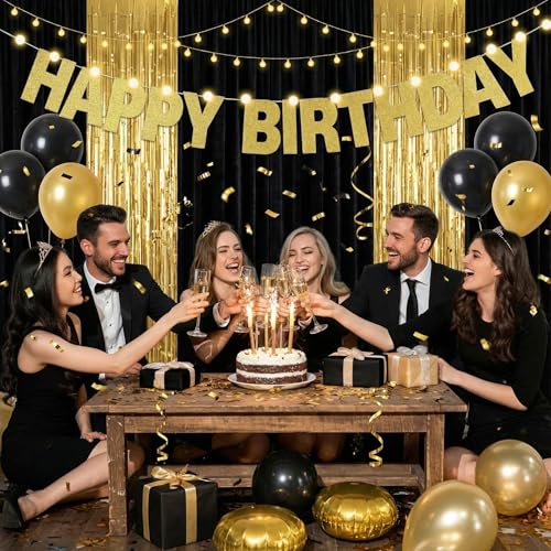 TaoBary 112 Pcs DIY Banner Letters Kit with Numbers,Gold | 107 Glitter Letters Numbers with Rope and Needle, Reusable for Birthday, Halloween, Christmas, Wedding, Valentine Decor - color: Gold