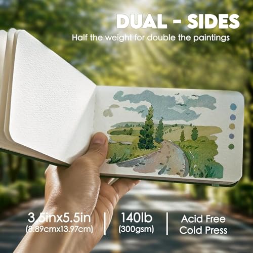 KOVIEDE 5.5"x3.5" Watercolor Journal, 140LB/300GSM 100% Cotton Water Color Sketchbook, Acid-Free Cold Press Watercolor Paper Pad Mixed Media, 26 Sheets / 52 Pages - color: Green - 1P, size: 5.5"x3.5"