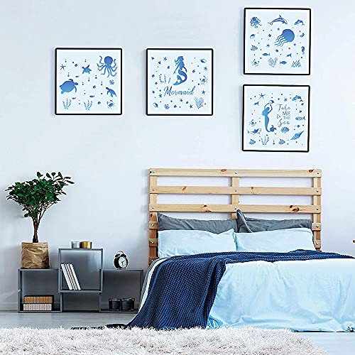 20 Pieces Summer Sea Ocean Stencils Marine Organism Background Painting Templates Summer Reusable Sea Animals Stars Shells Fish Stencil for DIY Crafts Scrabooking Art Projects (6 X 6 Inch) - color: 20 PCS