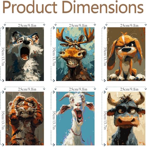 Canrichshop 6-Pack Animals Paint by Numbers Kit for Adults Frameless,Funny DIY Adult Oil Painting Kits on Canvas,Easy Acrylic Paint by Number Beginners for Home Decor 9.8x13.8 Inch - color: MT22596~MT22601