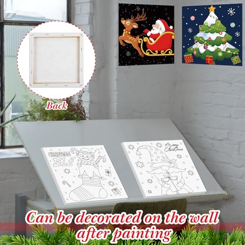 Sherr 12 Pcs Pre Drawn Canvas for Adults,Cute Xmas,8 x 8 Inch | Pre Printed Canvas, Sip and Paint Party Canvas Painting Kit, for Holiday Painting Crafts Favor - size: 8 x 8 Inch, style: Cute Xmas