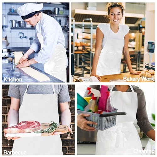 Chef Apron with Pocket for Men Women Server Butcher Work, 5 Pack - color: White