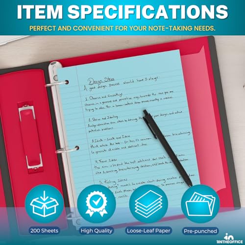 1InTheOffice Colored Notebook Paper 8.5x11, Wide Ruled, Lined Loose Leaf Paper, Pastel, 200/Pack