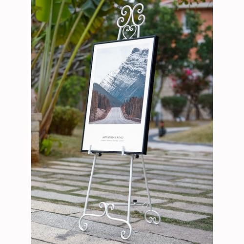 Heavy Duty Easel Stand for Wedding Sign, Adjustable Metal Display Easel - style: Scroll-White