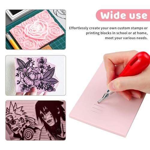 6 Pack 8"x6" Pale Pink Rubber Stamp Carving Blocks Rubber Carved Brick Soft Rubber Linoleum Block for Craft Project - size: 8"x6" 6Pack