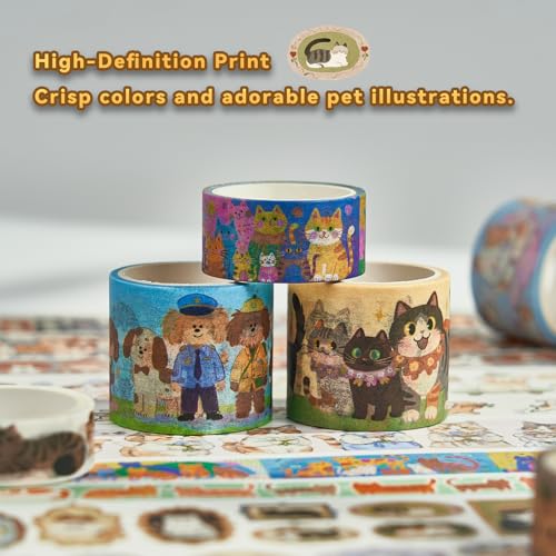 Cat & Dog Washi Tapes Set 20 Rolls, Cute Decorative Masking Tape for Junk Journal, Scrapbooking Supplies, DIY Crafting Supplies - style: Cat & Dog