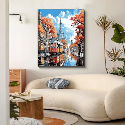 PRASIO Paint by Numbers Kit for Adults Beginner, Landscape Adult Paint by Number Kits, DIY Acrylic Paint by Numbers Kit for Adults Canvas for Home Decor Gift 16x20 Inch - color: XM-OP-LondonBus-4050-1