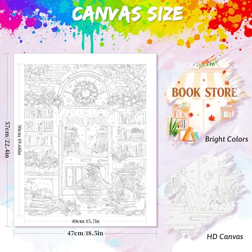 Yunnuo Paint by Numbers Kit for Adults Beginners,Book Shop Adult Paint by Number Kits on Canvas,Bookstore & Cats Number Painting,Perfect Choice for Decor and Gift(16X20 inch) - color: B-001-bookstore