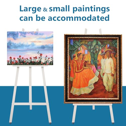 A-Frame Wooden Display Easel, Lyre Beechwood Studio Easel Stand, White | Adjustable Holding Canvas Up to 90", Inclinable Artist Floor Painting Easel for Artwork Painting - color: White