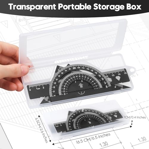 MSDADA Triangle Ruler, Protractor, Square and Ruler Set, 4 Pieces Aluminum Alloy Ruler, Metal Drafting Ruler Kit, Geometric Protractor for Student, School, Home, Office (Black, 15cm/5.9inch) - color: Black, size: 15cm